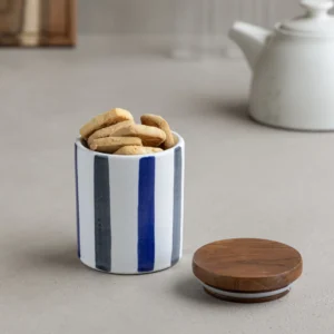 floral blue handpainted ceramic jar small (500ml) with wooden lid