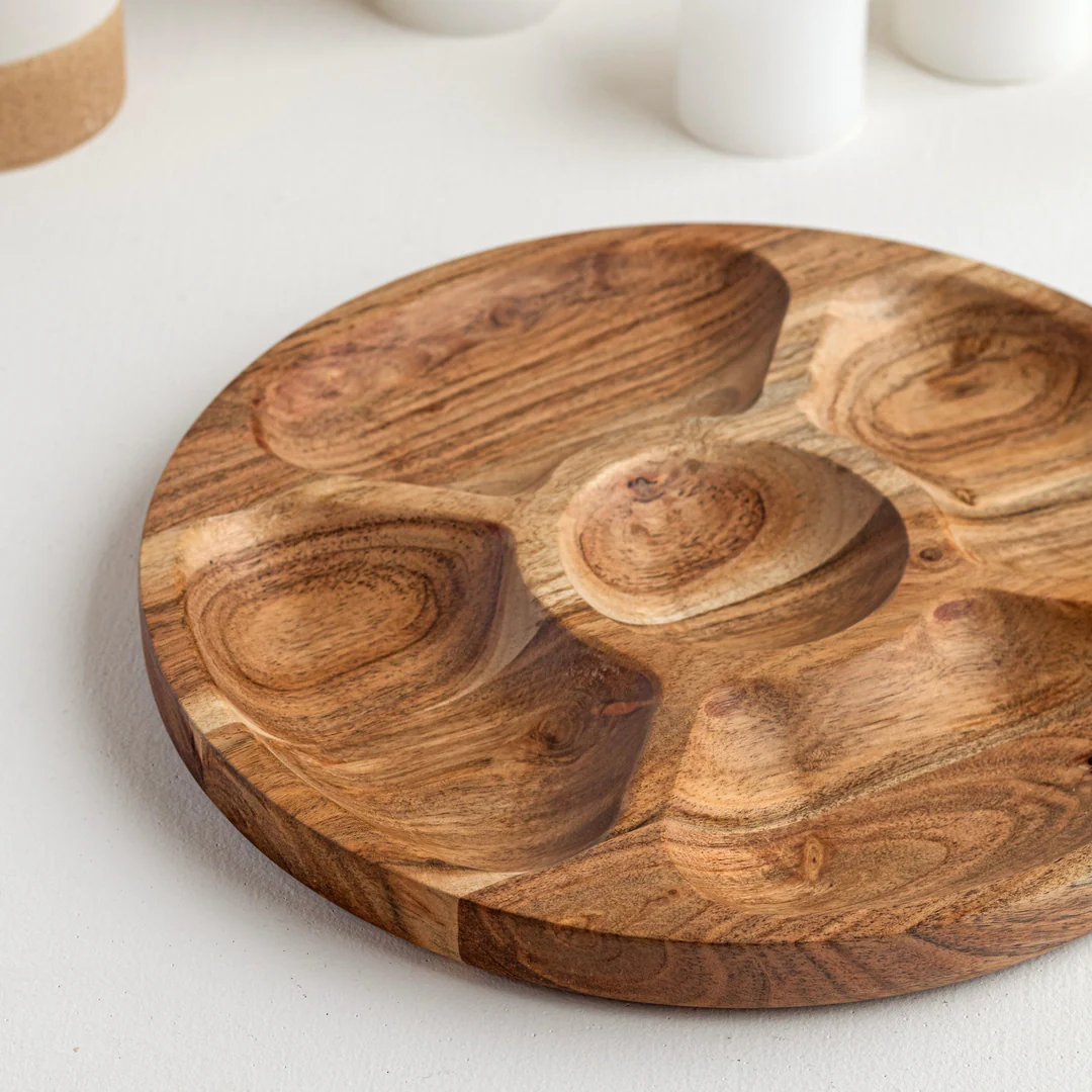 round acacia wood snack serving platter cum tray round acacia wood snack serving platter cum tray