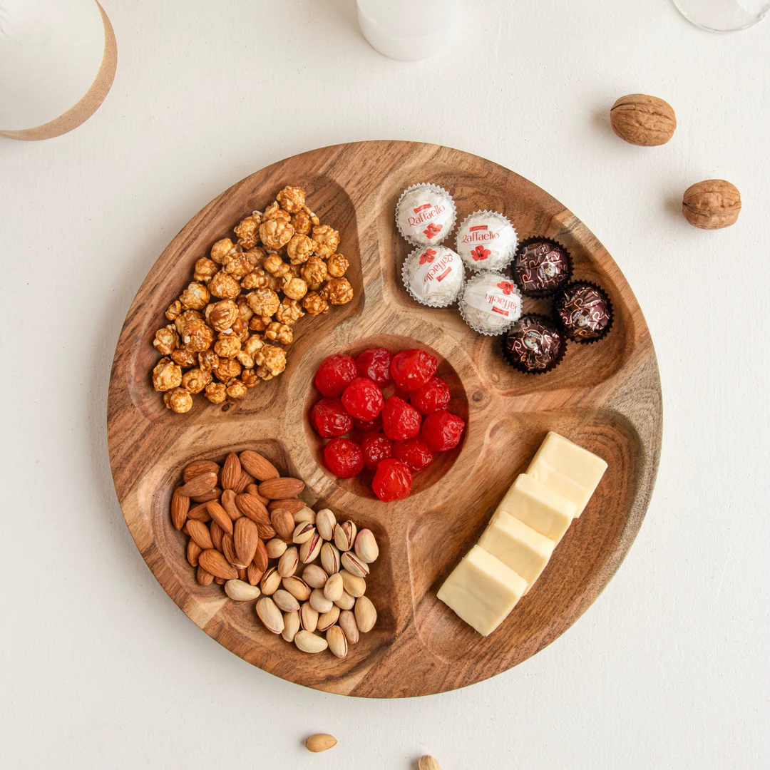 round acacia wood snack serving platter cum tray round acacia wood snack serving platter cum tray