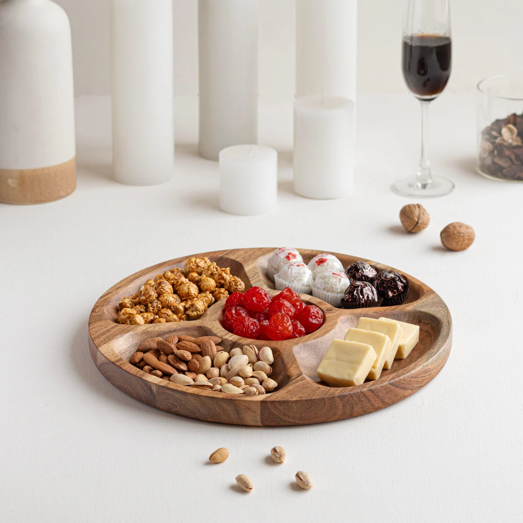 round acacia wood snack serving platter cum tray round acacia wood snack serving platter cum tray