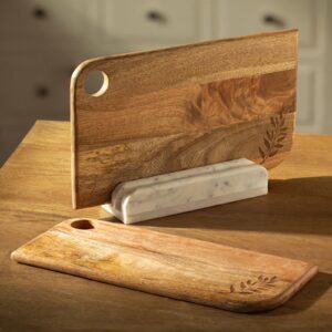 wooden cutting board set with marble stand