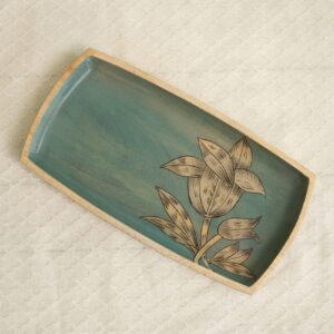 blue floral wooden serving tray