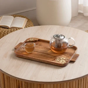 aurelia wooden large tray with brass inlay