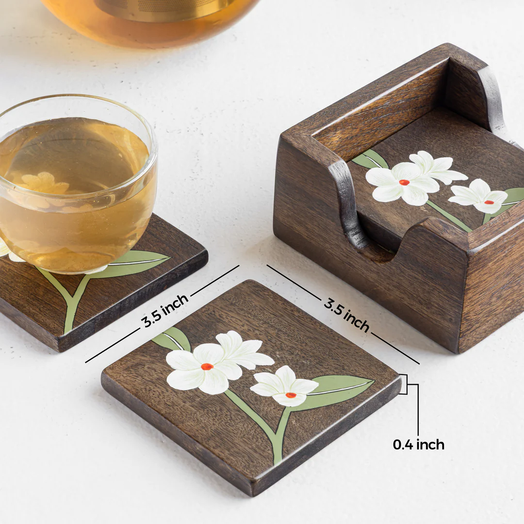 bella mango wood coasters with stand (set of 4) bella mango wood coasters with stand (set of 4)