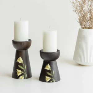 mirra handpainted wooden candle stand (set of 2) without candles
