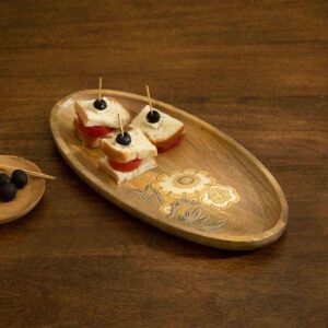 floral oval wooden snack platter